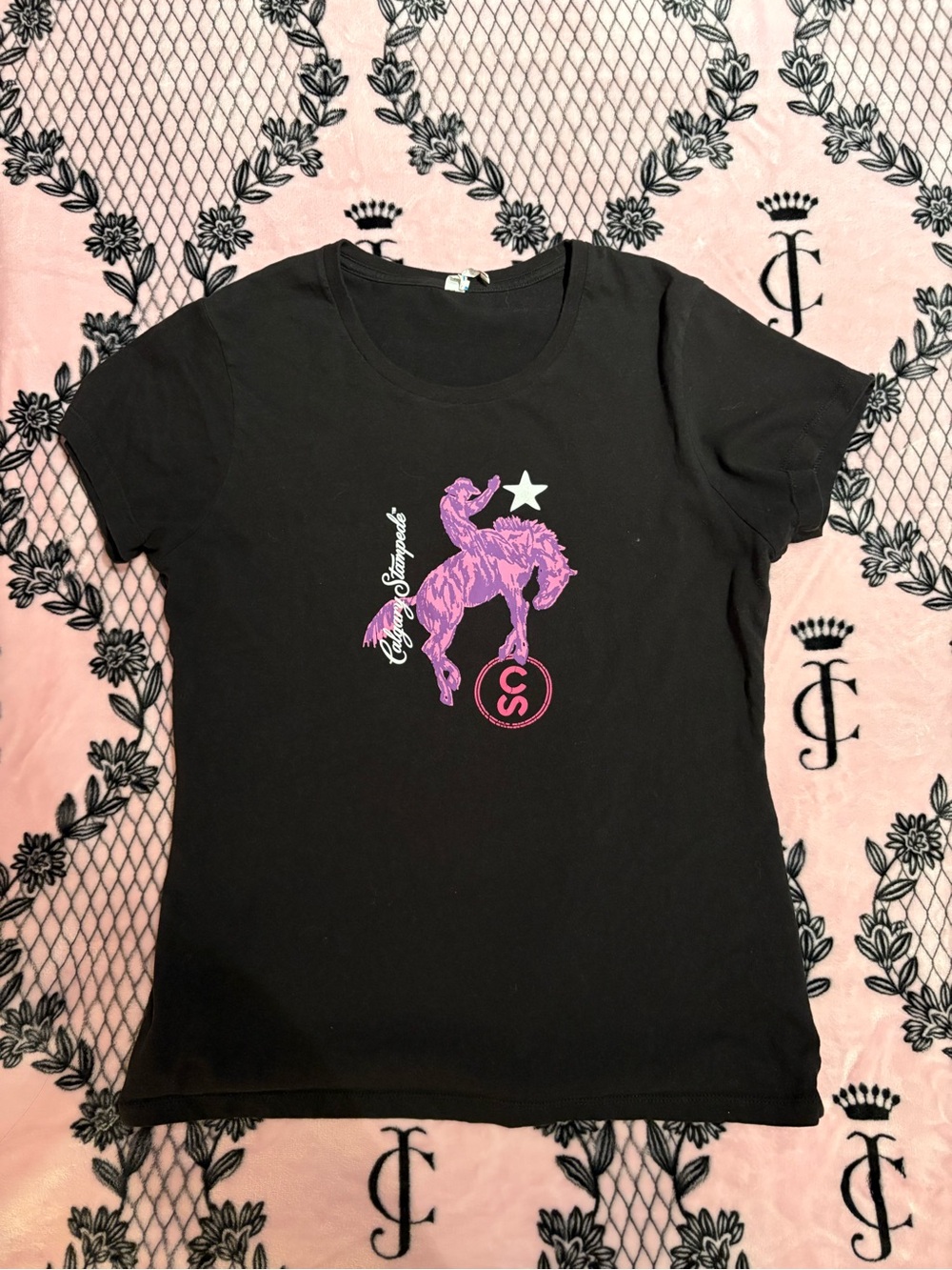 Calgary Stampede Black Graphic Tee | Pink Bucking Horse Logo | Western Rodeo